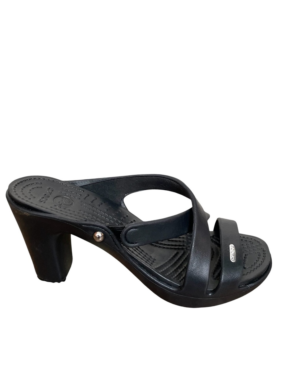 CROCS Womens Black Cyprus IV Heeled Mule Sandals 8